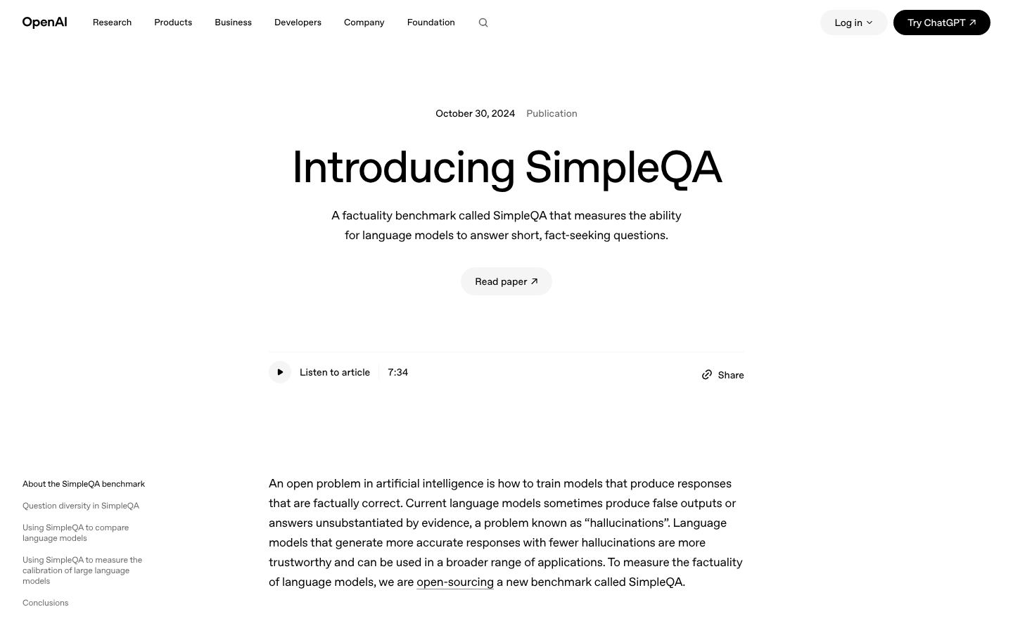 SimpleQA website